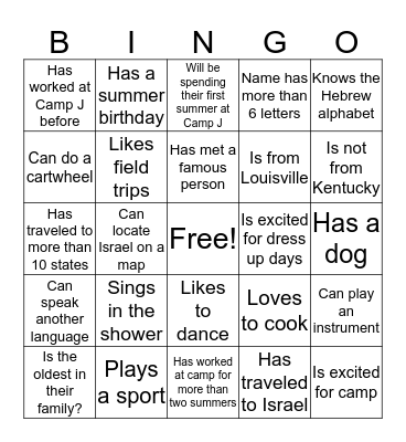 Find a Friend Bingo Card