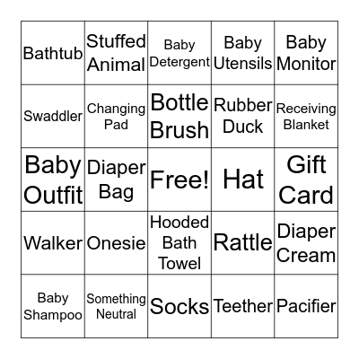 Baby Shower Bingo! Bingo Card