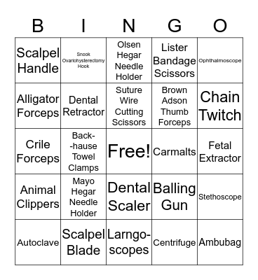 Tool Identification Bingo Card