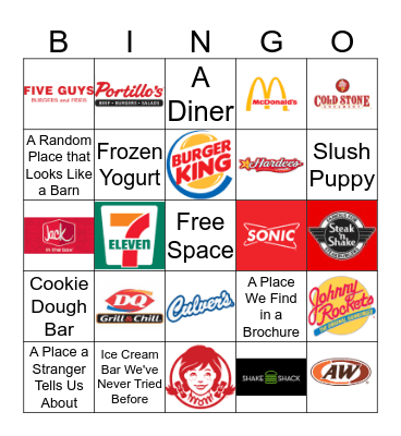 Milkshakes & Cold Treats: American Road Trip 2019 Bingo Card