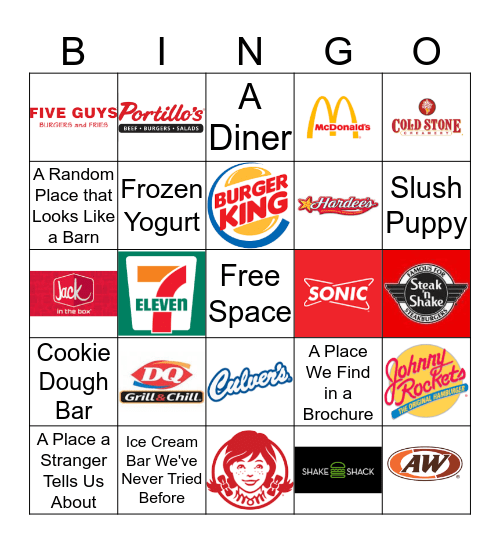 Milkshakes & Cold Treats: American Road Trip 2019 Bingo Card