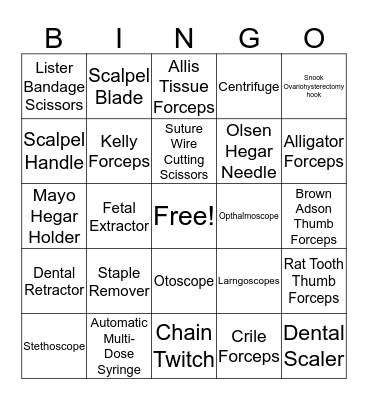 Tool Identification Bingo Card