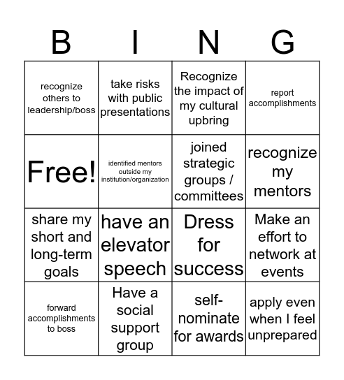 Graceful Self-Promotion Bingo Card