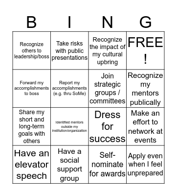 Graceful Self-Promotion Bingo Card