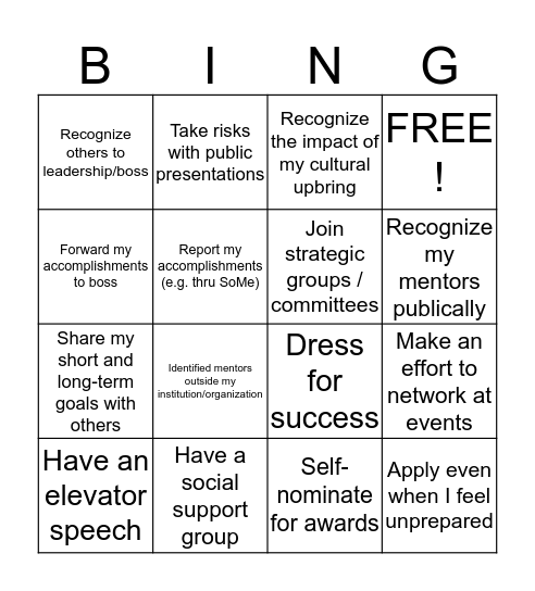 Graceful Self-Promotion Bingo Card