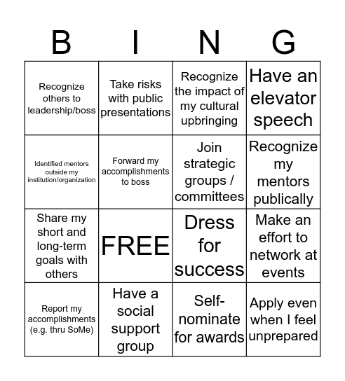 Graceful Self-Promotion Bingo Card