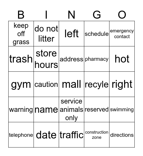 COMMUNITY WORDS 2 Bingo Card