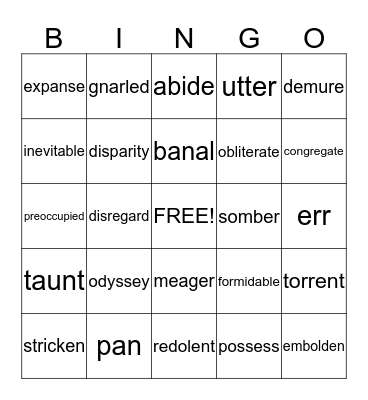 Vocabulary Bingo Card