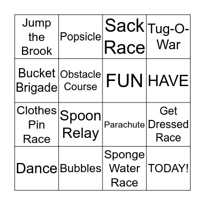 Field Day Bingo Card