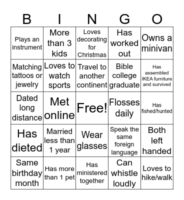 Couples Bingo Card