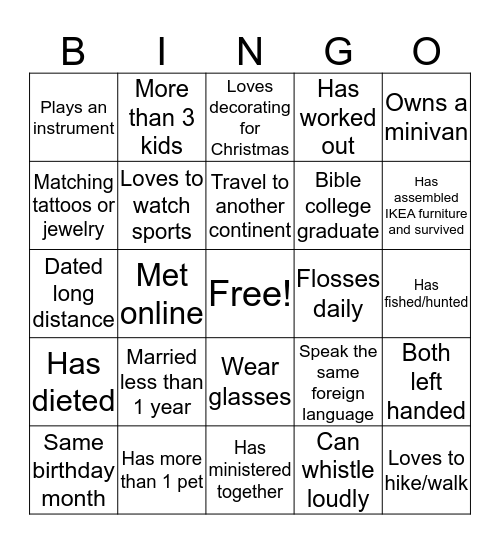 Couples Bingo Card