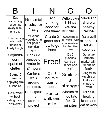 Wellness Bingo- June 2019 Bingo Card