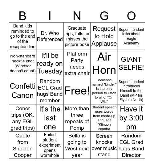 EGL Graduation BINGO 2019 Bingo Card