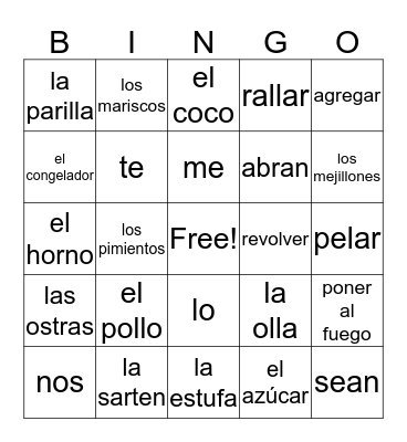 Spanish Bingo!! Bingo Card