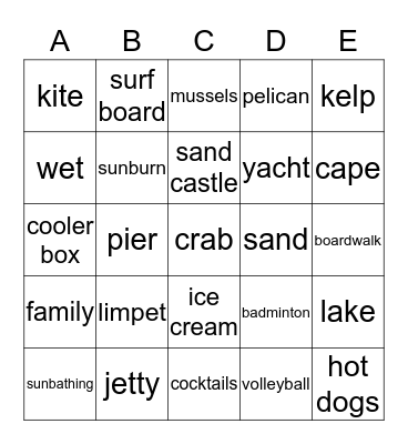 B I N G O - VACATION Bingo Card