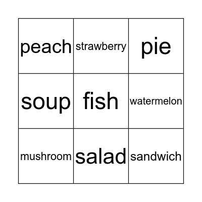 Food Bingo Card