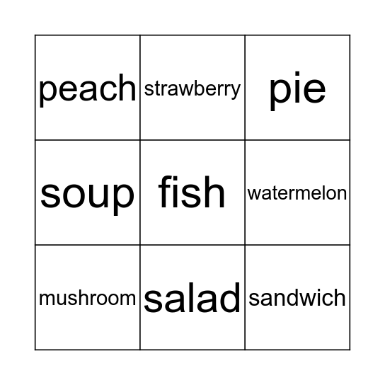 Food Bingo Card