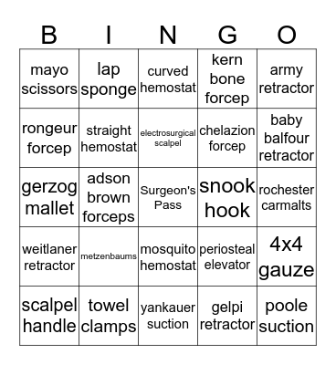 surgINGO Bingo Card