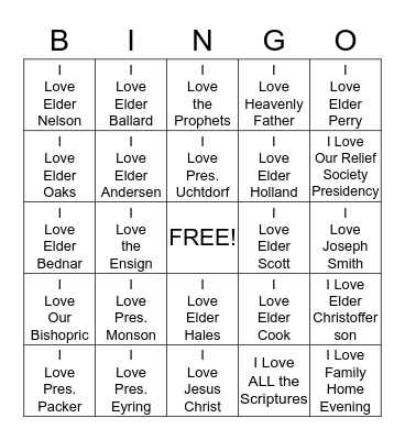Church Bingo Card