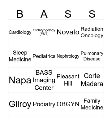 BASS Medical Group Bingo Card