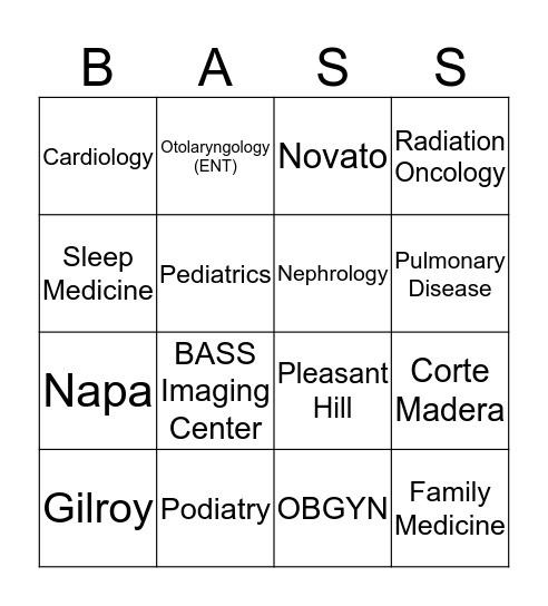 BASS Medical Group Bingo Card