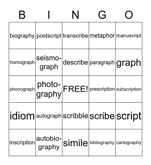 Graph and Script Bingo Card