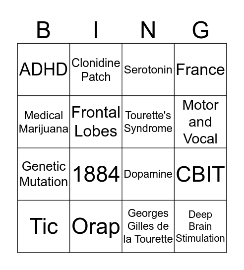 Tourette's Syndrome Bingo Card