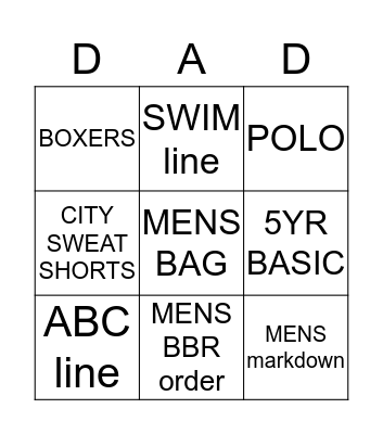 FATHER'S DAY BINGO Card