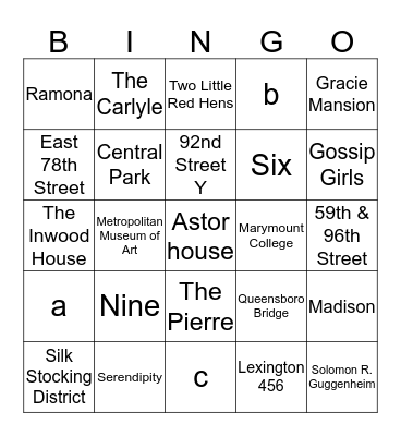 UES BINGO Card