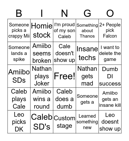 Smash Ultimate Bingo Card
