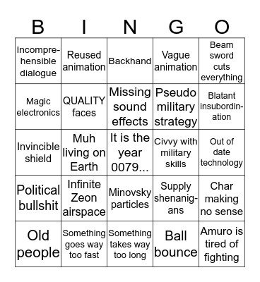 Gundam Bingo Card