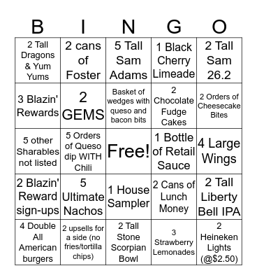 B-DUBS Bingo Card