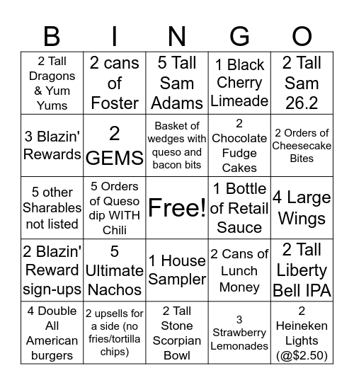B-DUBS Bingo Card
