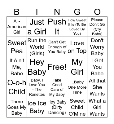 Baby Shower Music Bingo Card