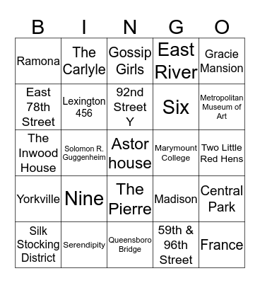 UES BINGO Card