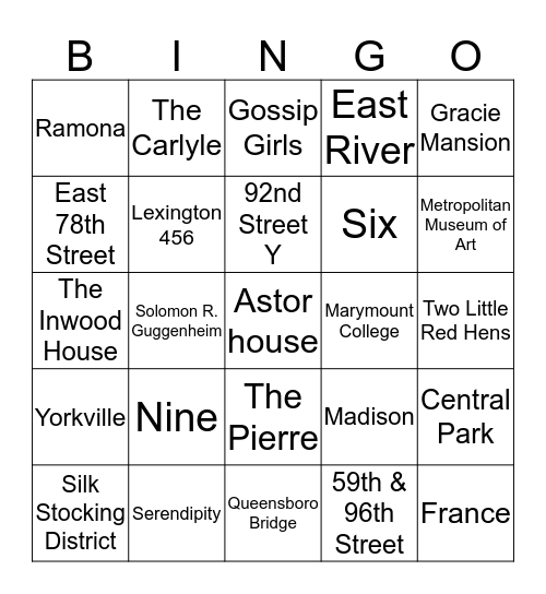 UES BINGO Card