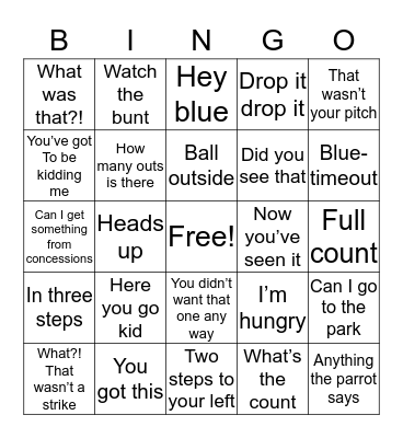 Baseball Bingo Card