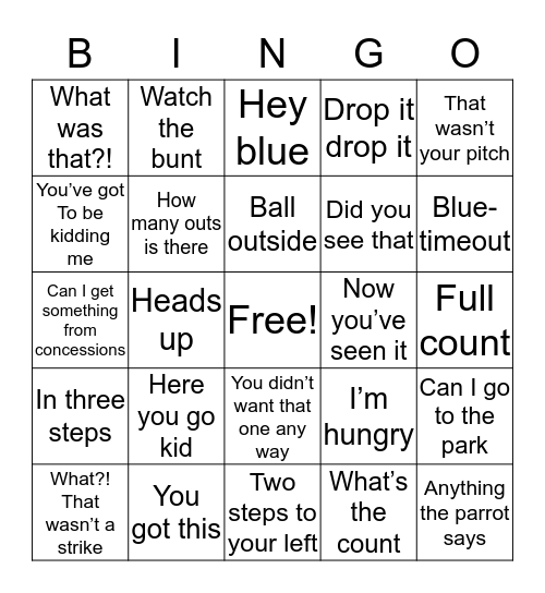 Baseball Bingo Card