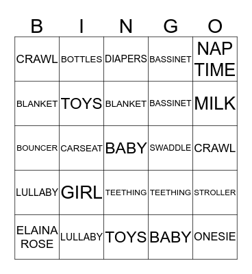 JUSTINE & RICARDO'S BABY SHOWER  Bingo Card