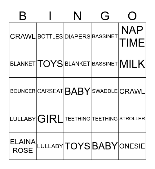 JUSTINE & RICARDO'S BABY SHOWER  Bingo Card