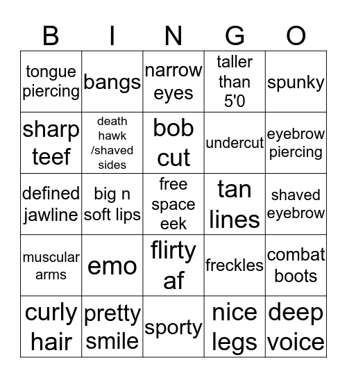thingz girls do that i like eek Bingo Card