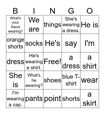 Things to Wear Bingo Card