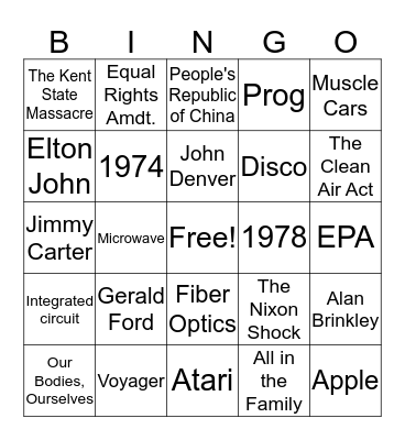 1970s Bingo Card