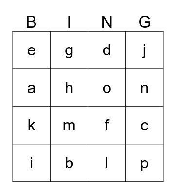 Alphabet Bingo A-O Bingo Card
