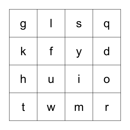 Alphabet Bingo A-O Bingo Card