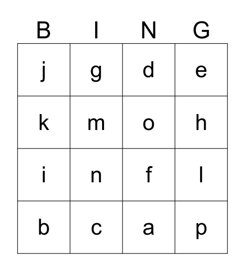 Alphabet Bingo  Bingo Card