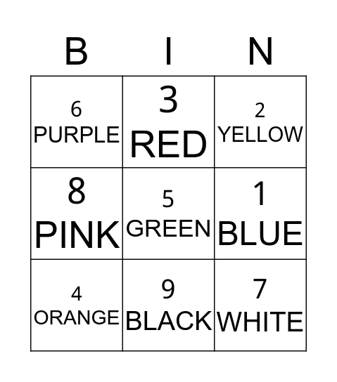 COLOR BINGO! Bingo Card