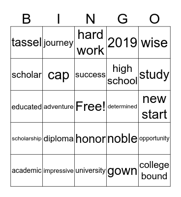 Graduation Bingo Card