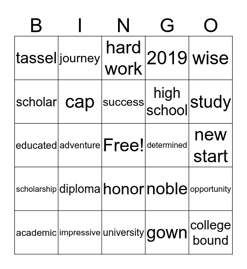 Graduation Bingo Card