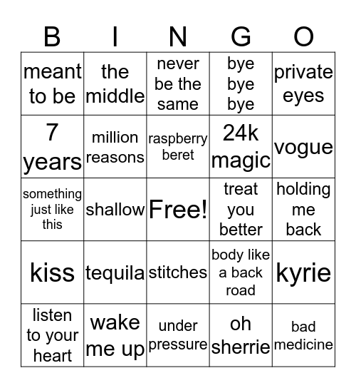 friday, friday, gotta get down on friday Bingo Card